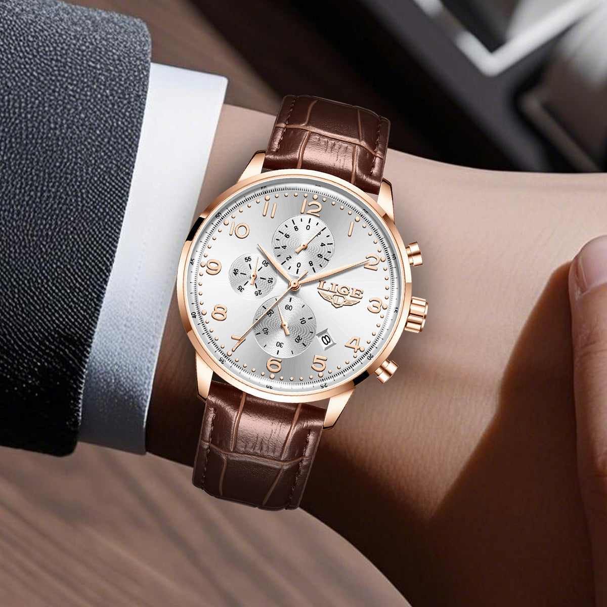 Leather Belt Waterproof Mens Business Mechanical Watch