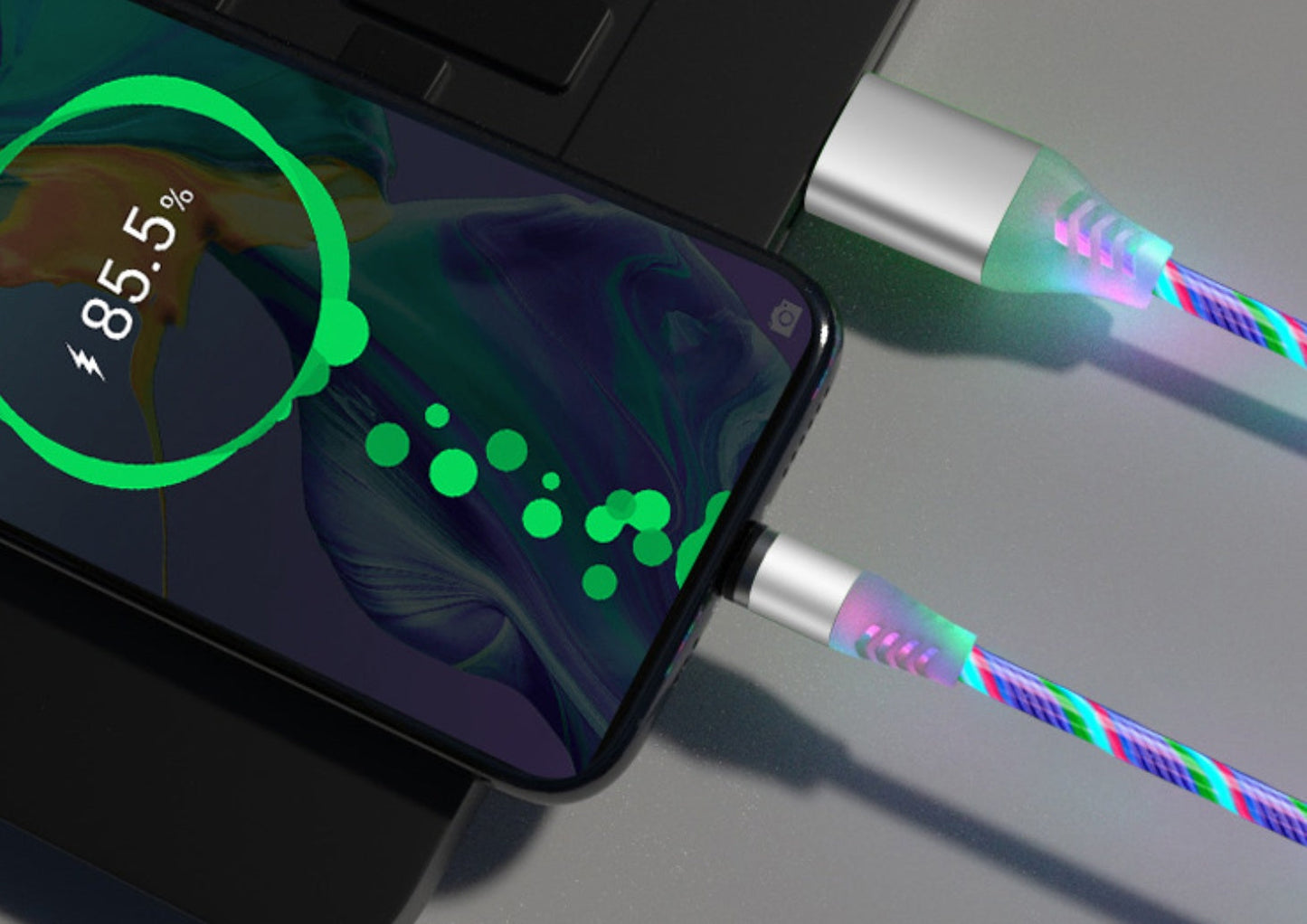 Flowing light magnetic data cable 📱 Apple & Android