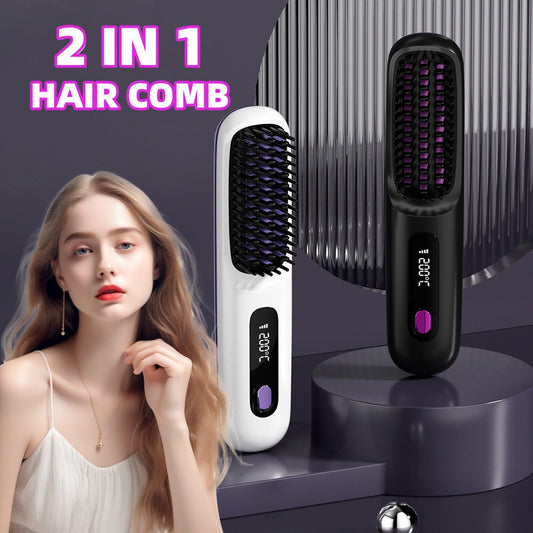 Fast Heating USB Rechargeable Hair Straightener Comb