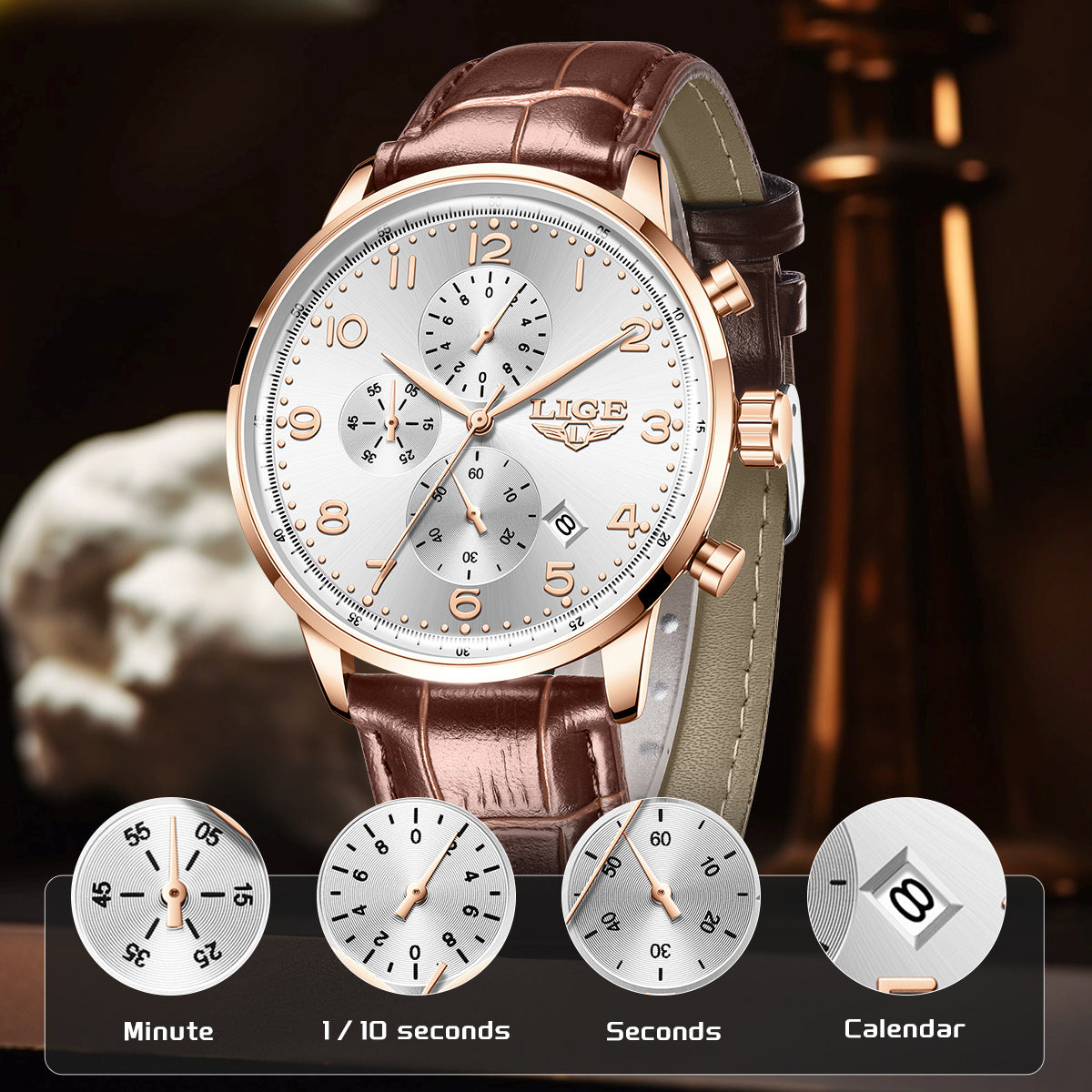 Leather Belt Waterproof Mens Business Mechanical Watch